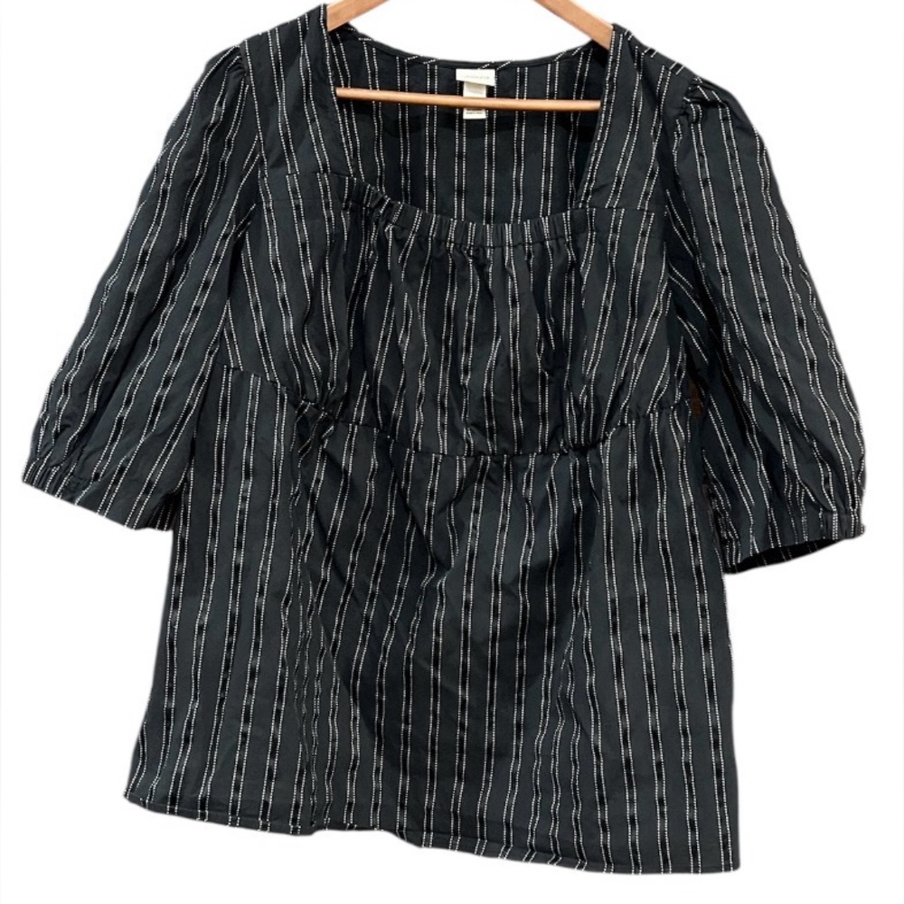 Venezia Black and White Striped Baby Doll Style Women’s Blouse Size 18/20